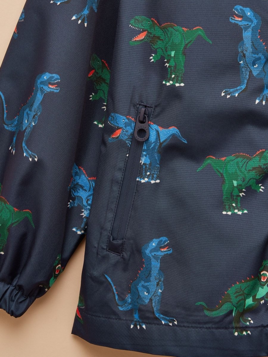 Boys' Rainwell Navy Dino Waterproof Raincoat With Hood - RUTHERFORD & Co