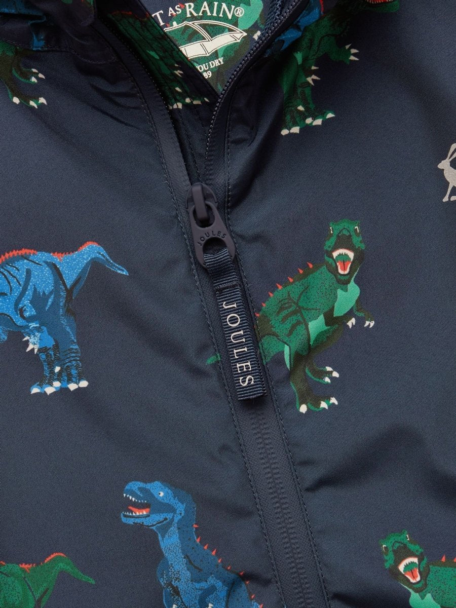 Boys' Rainwell Navy Dino Waterproof Raincoat With Hood - RUTHERFORD & Co