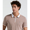 Tipped Jacquard Geo Short Sleeve Polo Shirt In Orange Peel