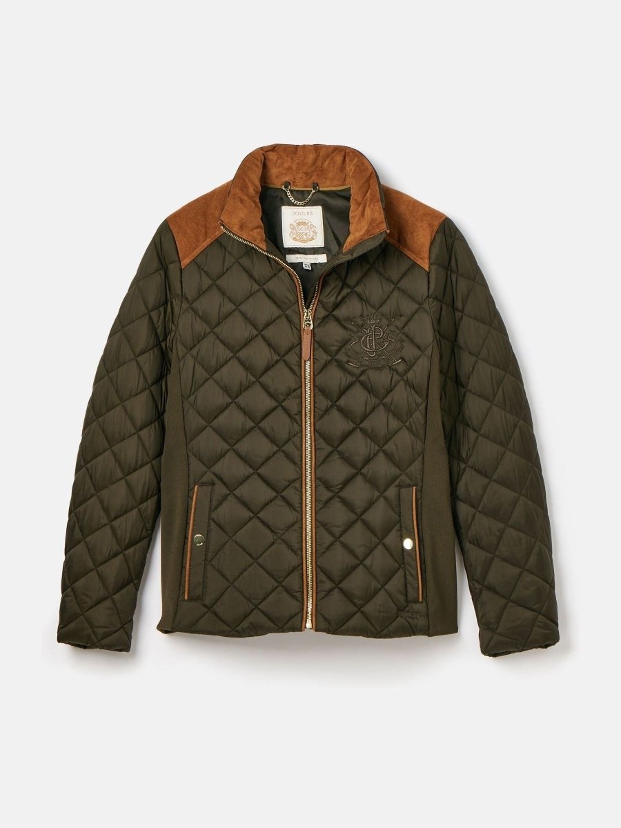 Braemar Luxe Khaki Green Showerproof Diamond Quilted Coat - RUTHERFORD & Co