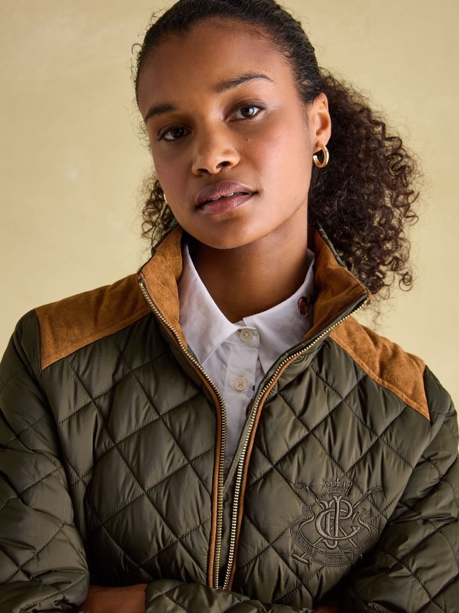 Braemar Luxe Khaki Green Showerproof Diamond Quilted Coat - RUTHERFORD & Co