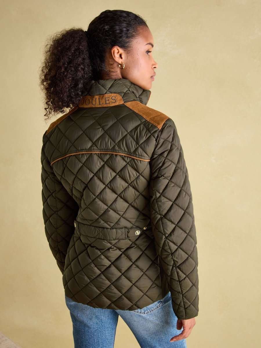 Braemar Luxe Khaki Green Showerproof Diamond Quilted Coat - RUTHERFORD & Co