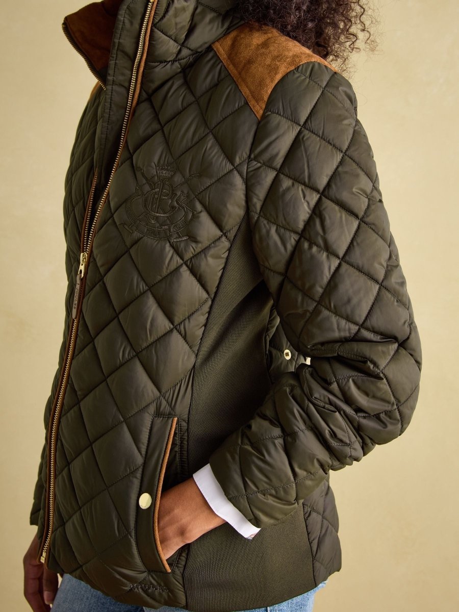 Braemar Luxe Khaki Green Showerproof Diamond Quilted Coat - RUTHERFORD & Co