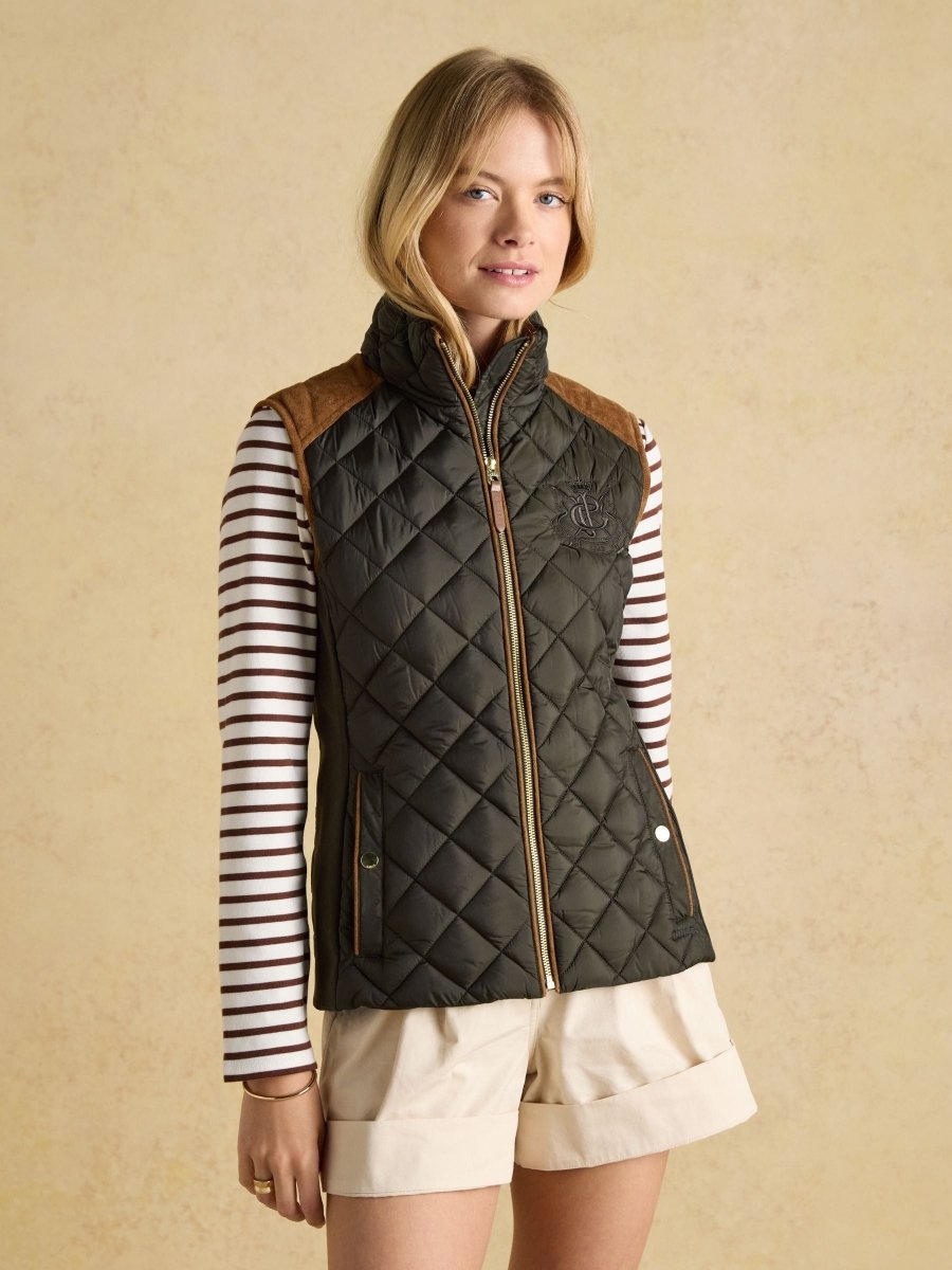 Braemar Luxe Khaki Green Showerproof Diamond Quilted Gilet - RUTHERFORD & Co