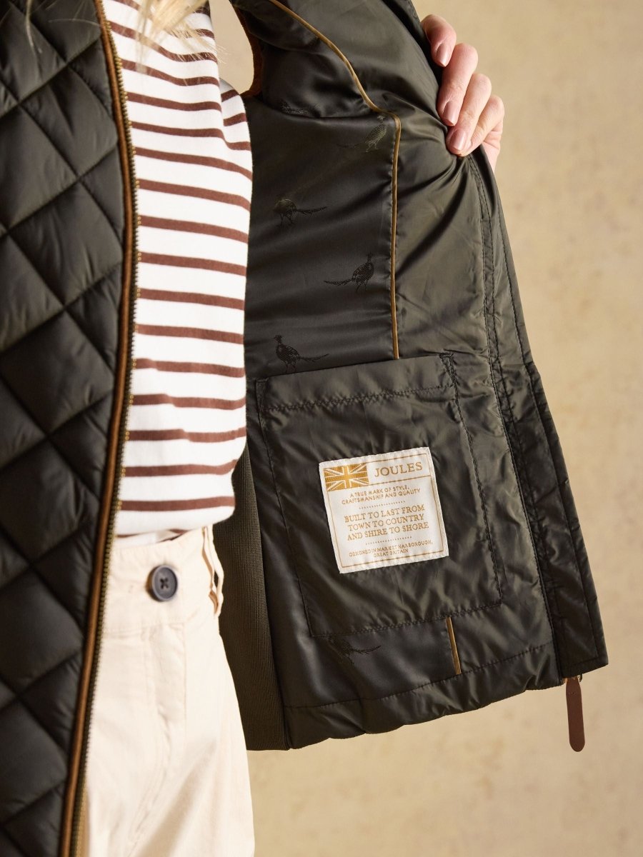 Braemar Luxe Khaki Green Showerproof Diamond Quilted Gilet - RUTHERFORD & Co
