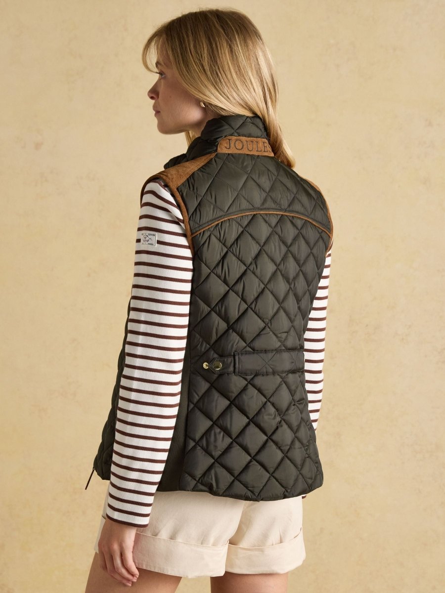 Braemar Luxe Khaki Green Showerproof Diamond Quilted Gilet - RUTHERFORD & Co