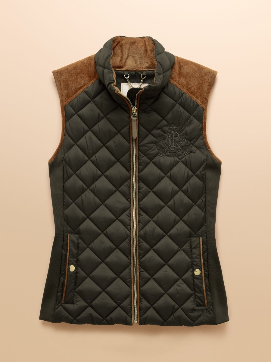 Braemar Luxe Khaki Green Showerproof Diamond Quilted Gilet - RUTHERFORD & Co