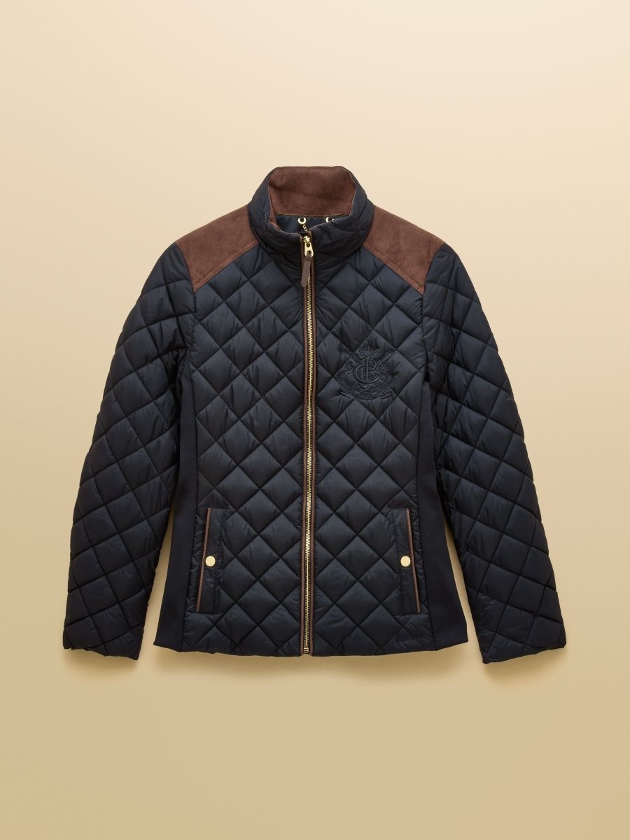 Braemar Luxe Navy Blue Showerproof Diamond Quilted Coat - RUTHERFORD & Co