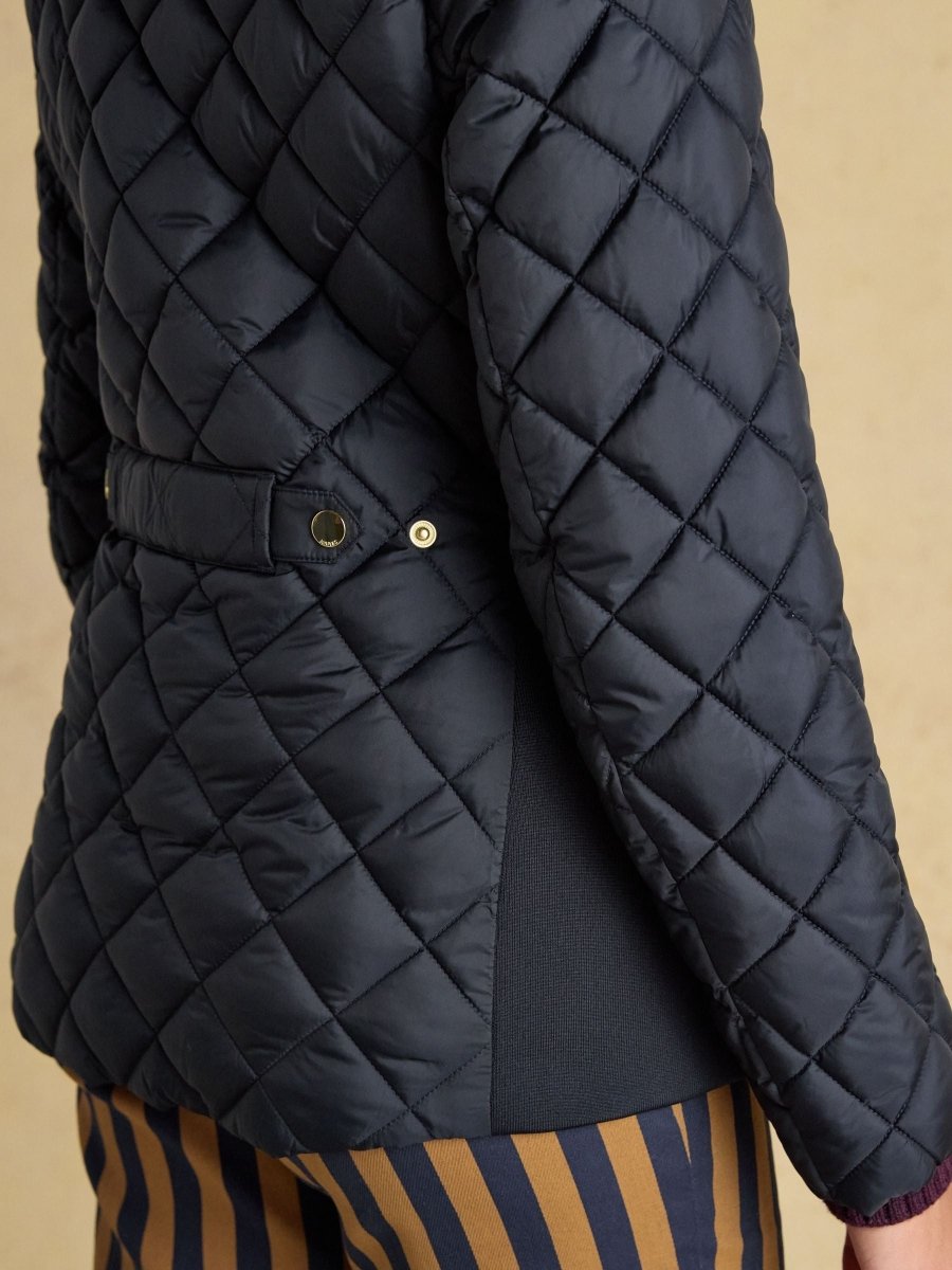 Braemar Luxe Navy Blue Showerproof Diamond Quilted Coat - RUTHERFORD & Co