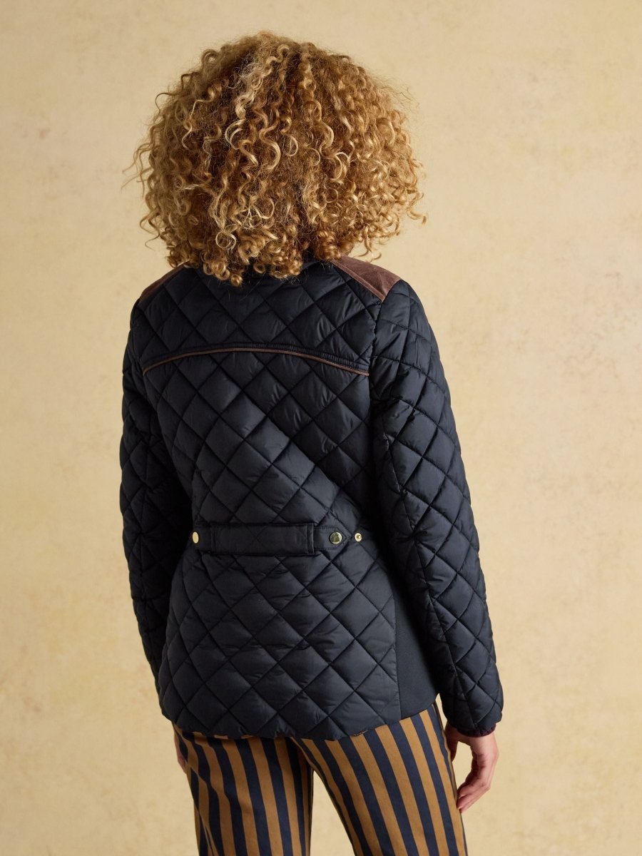 Braemar Luxe Navy Blue Showerproof Diamond Quilted Coat - RUTHERFORD & Co