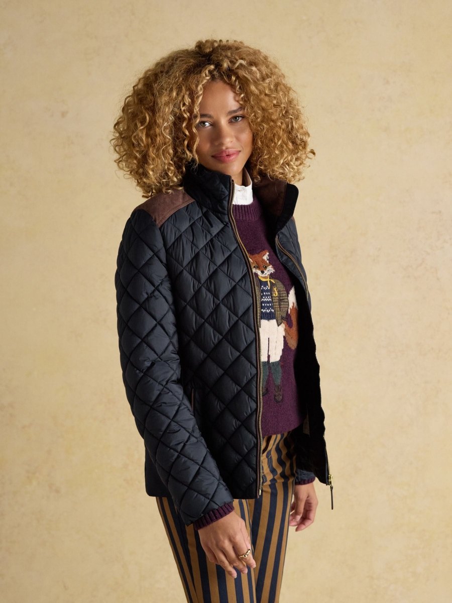 Braemar Luxe Navy Blue Showerproof Diamond Quilted Coat - RUTHERFORD & Co