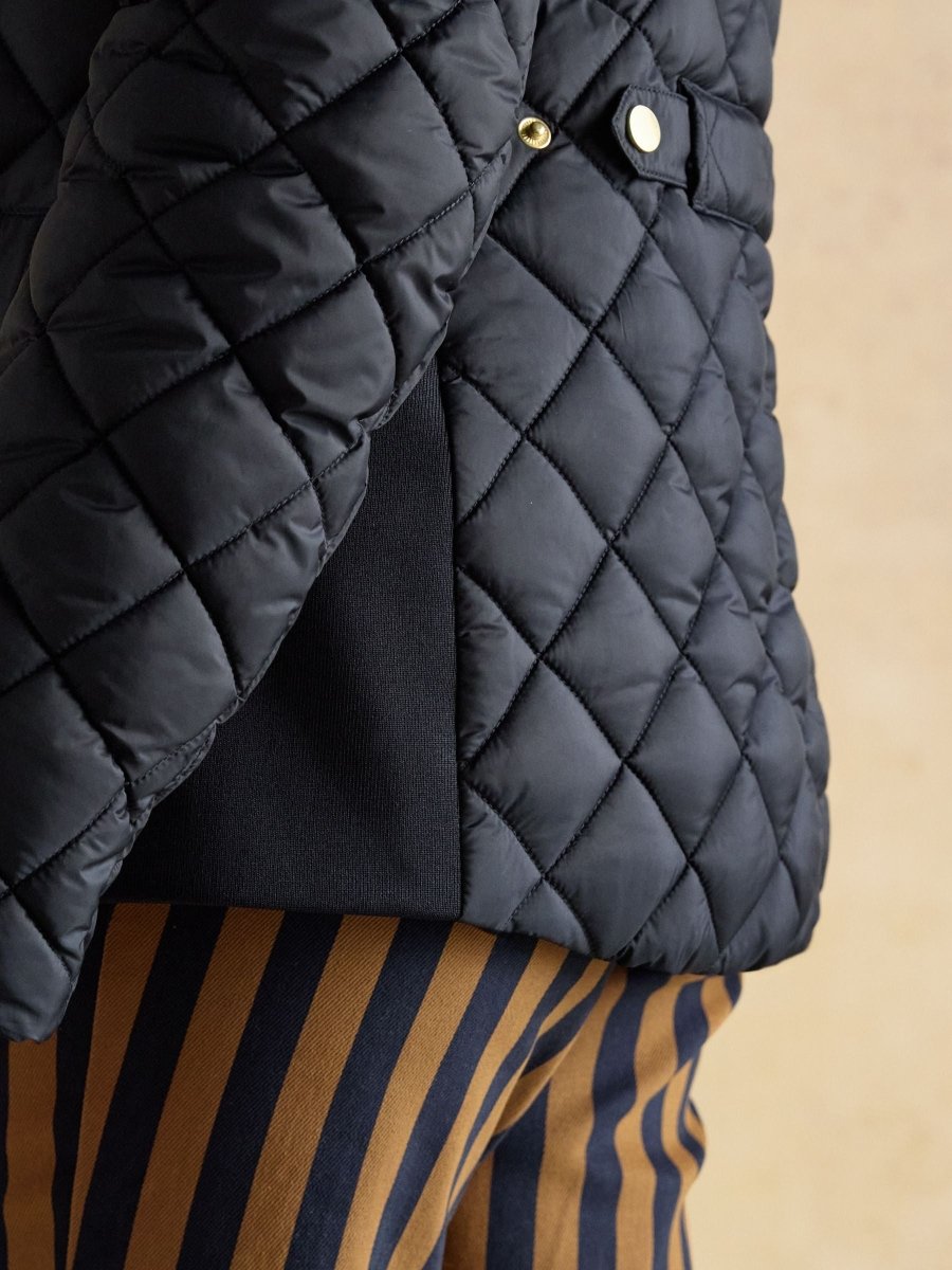 Braemar Luxe Navy Blue Showerproof Diamond Quilted Coat - RUTHERFORD & Co