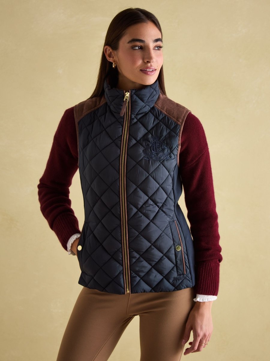 Braemar Luxe Navy Showerproof Diamond Quilted Gilet - RUTHERFORD & Co