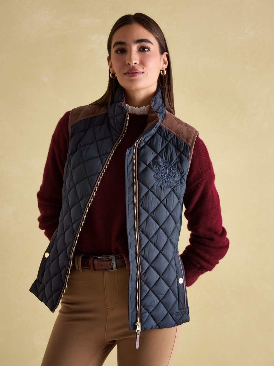 Braemar Luxe Navy Showerproof Diamond Quilted Gilet - RUTHERFORD & Co