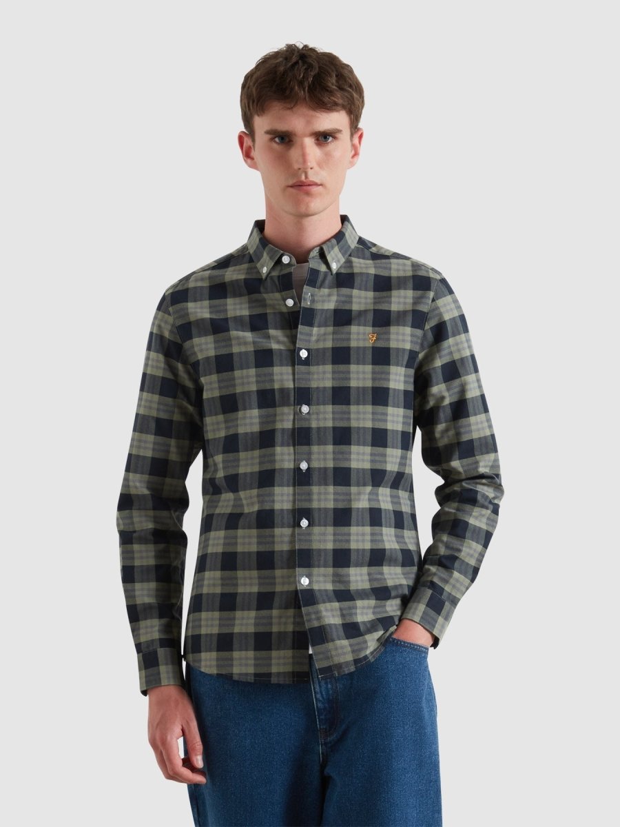Brewer Check Oxford Shirt In Tarragon Green - RUTHERFORD & Co