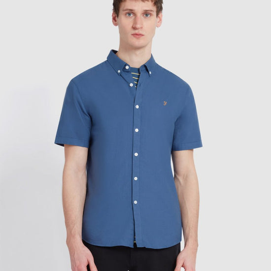 Brewer Short Sleeve Oxford Shirt In Cold Metal - RUTHERFORD & Co