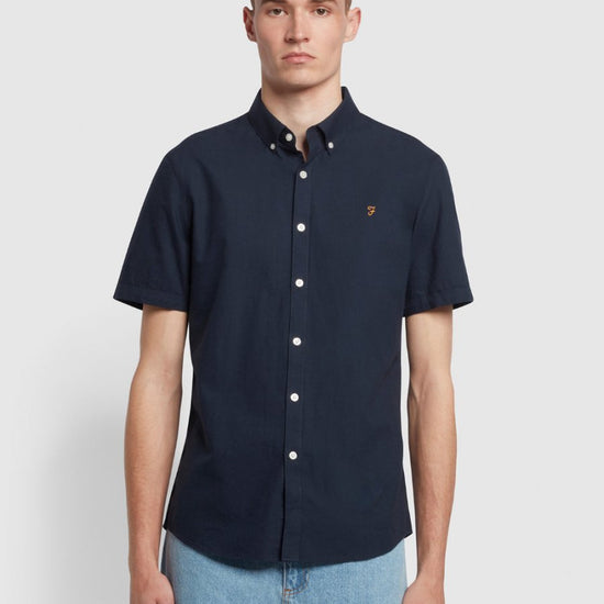Brewer Short Sleeve Oxford Shirt In Navy - RUTHERFORD & Co