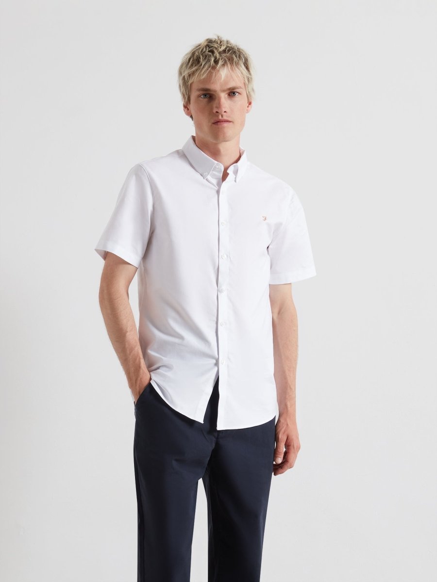 Brewer Short Sleeve Oxford Shirt In White - RUTHERFORD & Co
