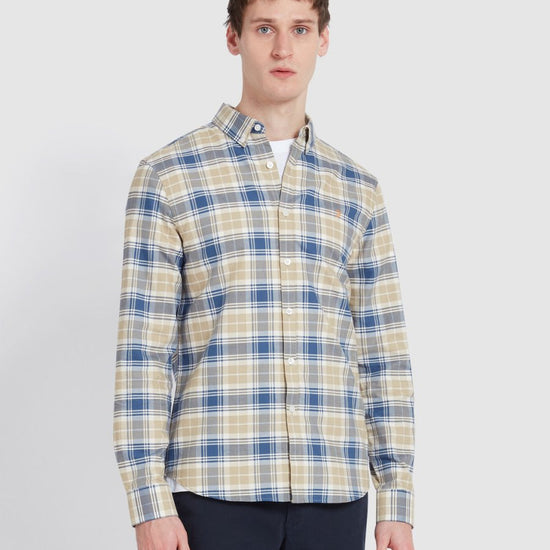 Brewer Slim Fit Check Organic Cotton Oxford Shirt In Hazelnut - RUTHERFORD & Co