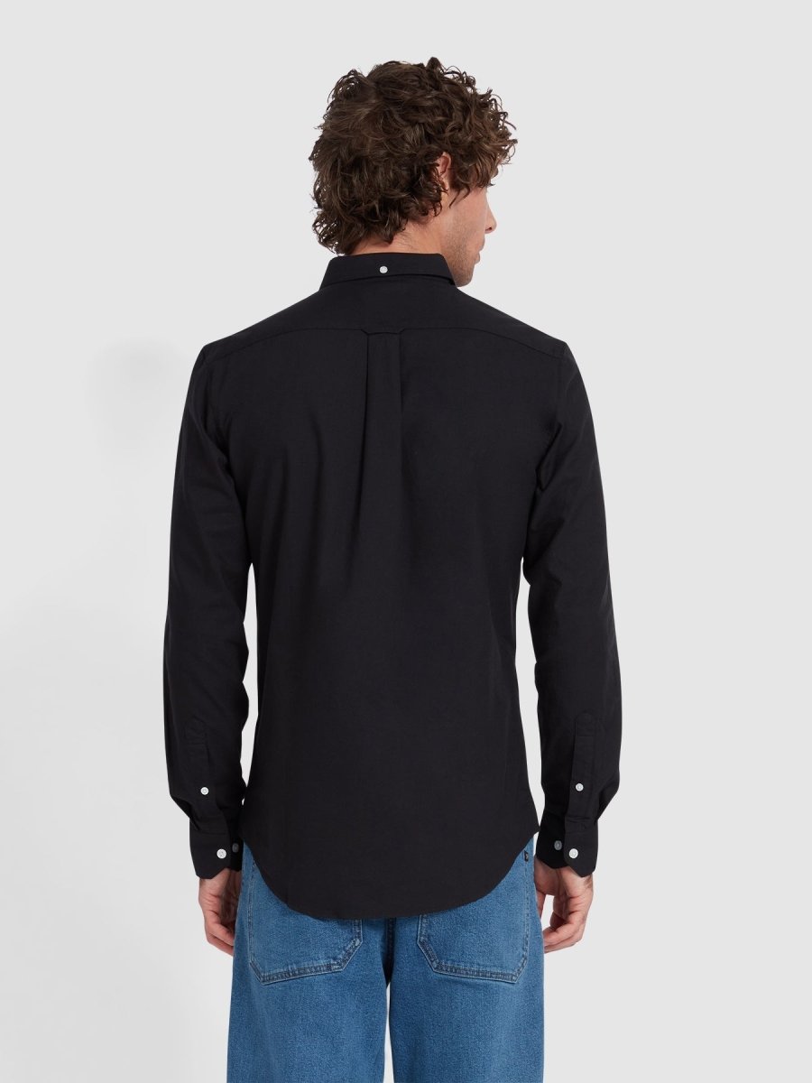 Brewer Slim Fit Organic Cotton Oxford Shirt In Black - RUTHERFORD & Co