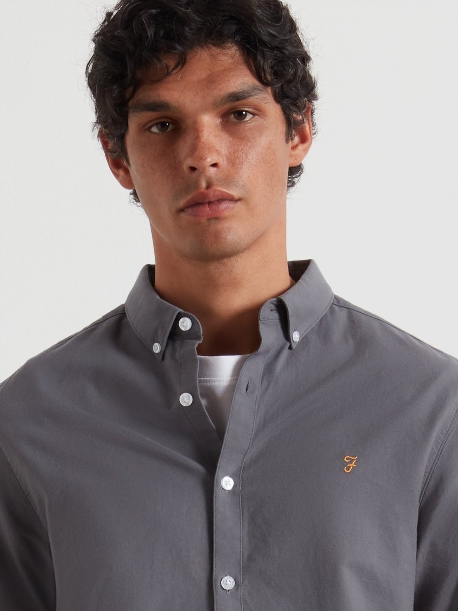 Brewer Slim Fit Organic Cotton Oxford Shirt In Grey Shade - RUTHERFORD & Co