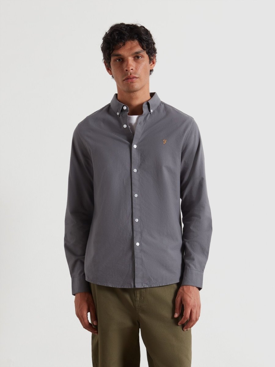 Brewer Slim Fit Organic Cotton Oxford Shirt In Grey Shade - RUTHERFORD & Co