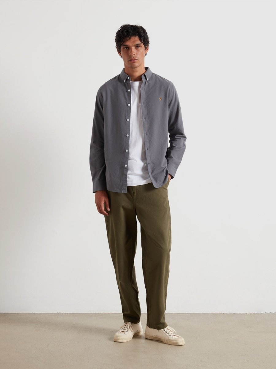 Brewer Slim Fit Organic Cotton Oxford Shirt In Grey Shade - RUTHERFORD & Co