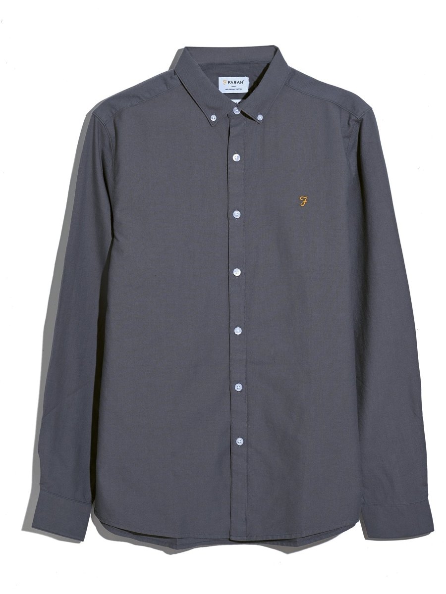 Brewer Slim Fit Organic Cotton Oxford Shirt In Grey Shade - RUTHERFORD & Co