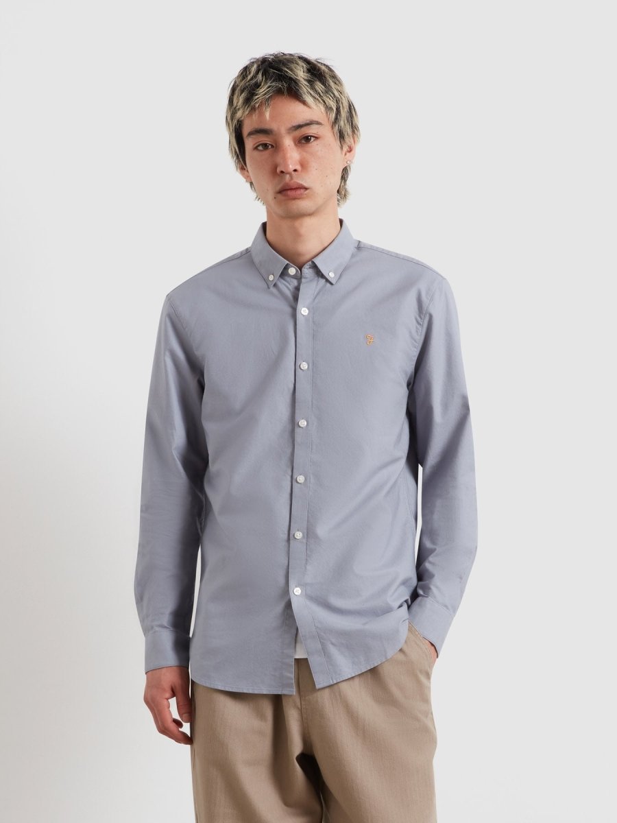 Brewer Slim Fit Organic Cotton Oxford Shirt In Icelandic Blue - RUTHERFORD & Co