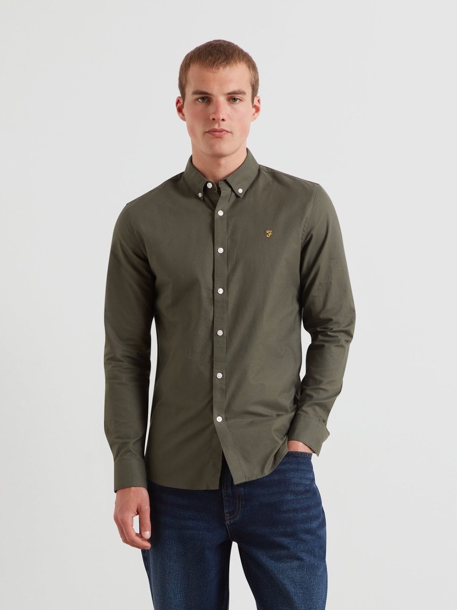 Brewer Slim Fit Organic Cotton Oxford Shirt In Rosemary - RUTHERFORD & Co
