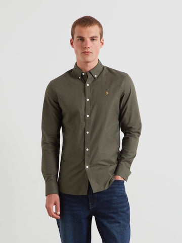 Brewer Slim Fit Organic Cotton Oxford Shirt In Rosemary - RUTHERFORD & Co
