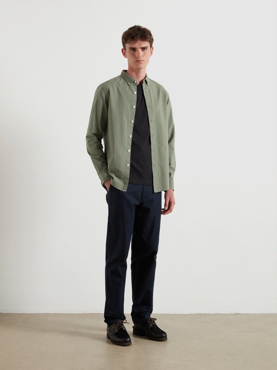 Brewer Slim Fit Organic Cotton Oxford Shirt In Tarragon Green - RUTHERFORD & Co