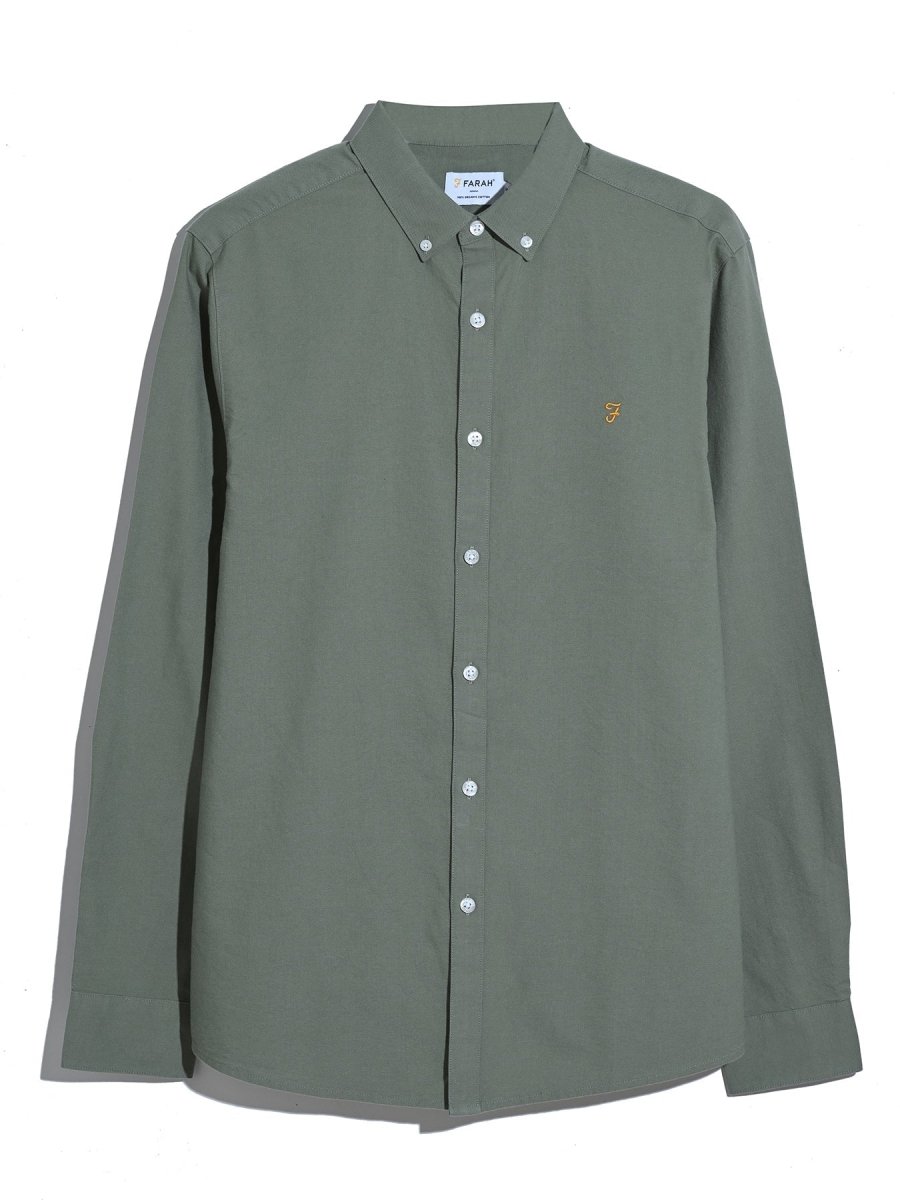 Brewer Slim Fit Organic Cotton Oxford Shirt In Tarragon Green - RUTHERFORD & Co