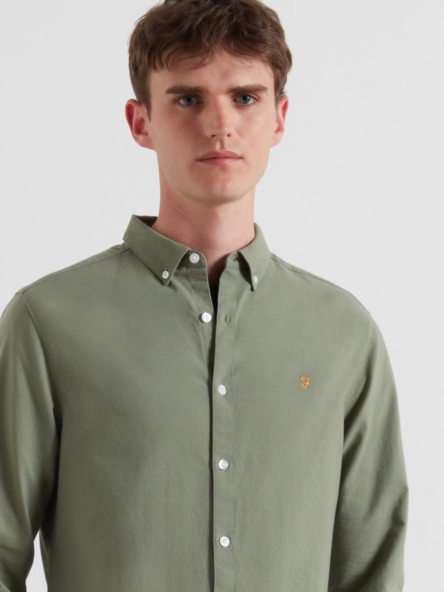 Brewer Slim Fit Organic Cotton Oxford Shirt In Tarragon Green - RUTHERFORD & Co