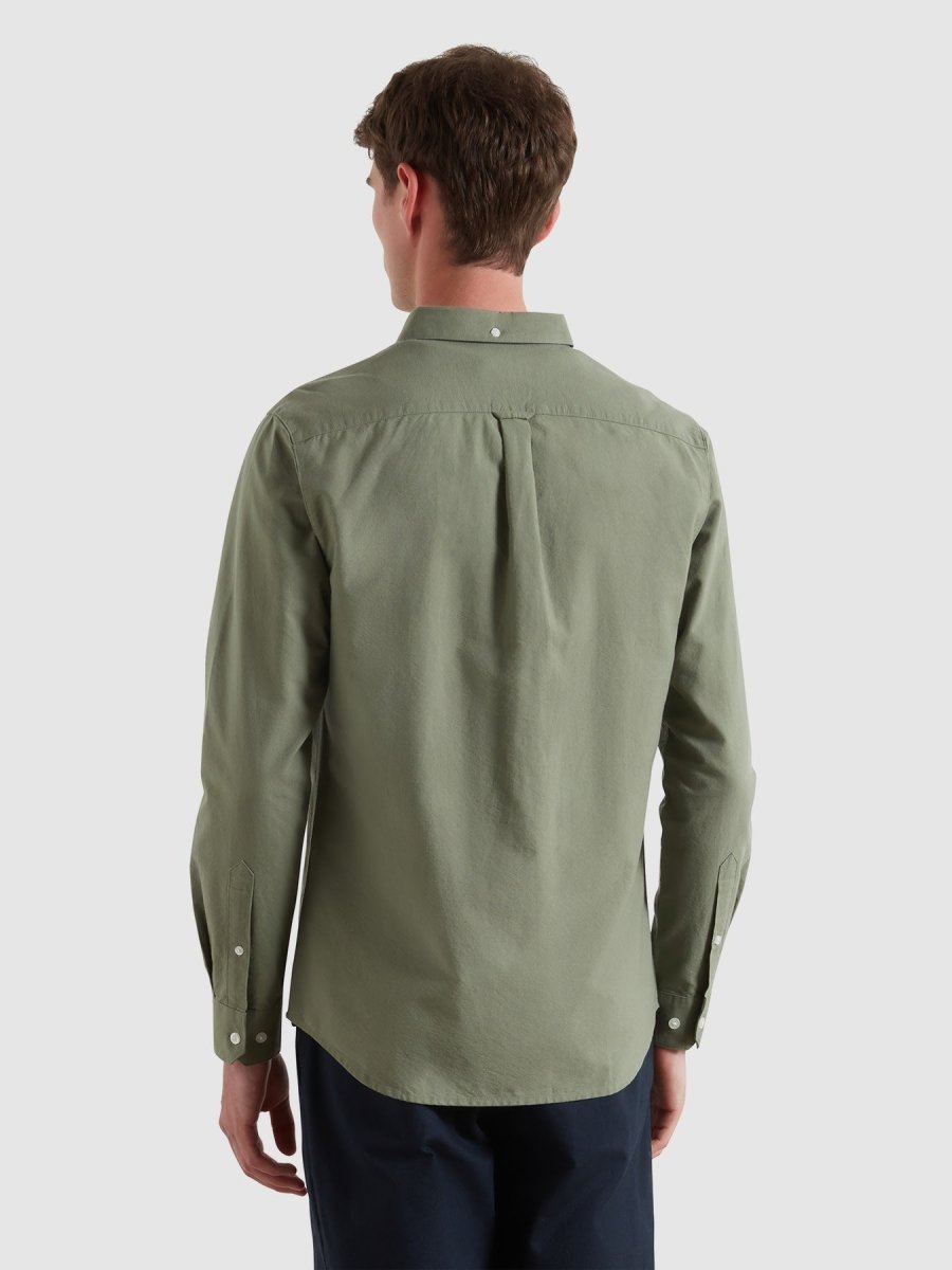 Brewer Slim Fit Organic Cotton Oxford Shirt In Tarragon Green - RUTHERFORD & Co