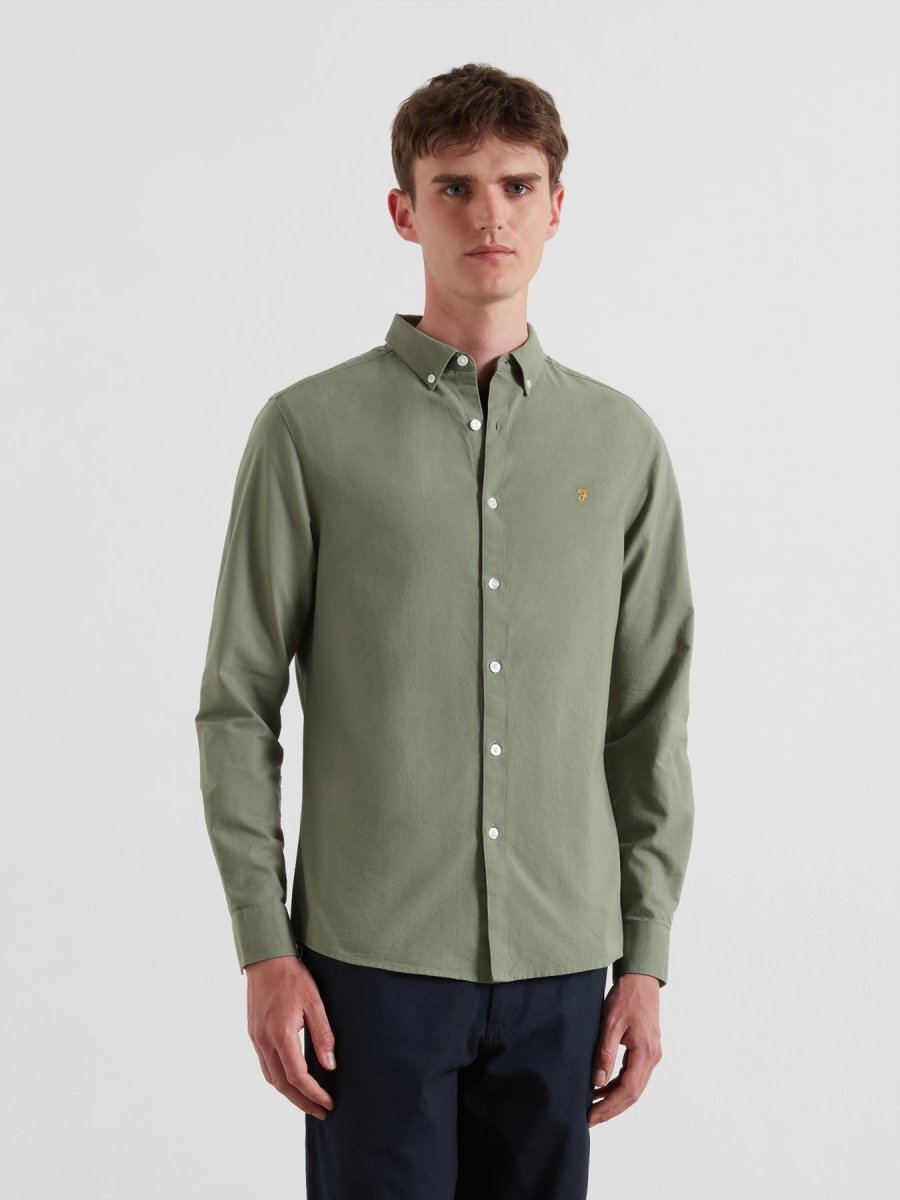 Brewer Slim Fit Organic Cotton Oxford Shirt In Tarragon Green - RUTHERFORD & Co