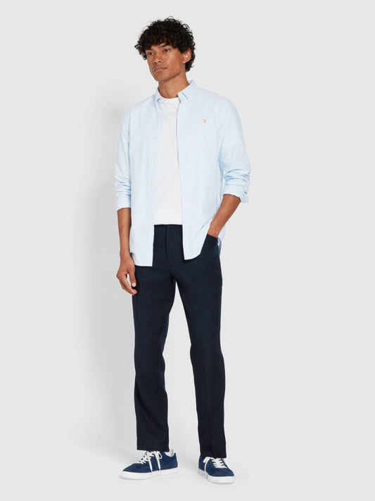 Brewer Slim Fit Striped Organic Cotton Oxford Shirt In Sky Blue - RUTHERFORD & Co