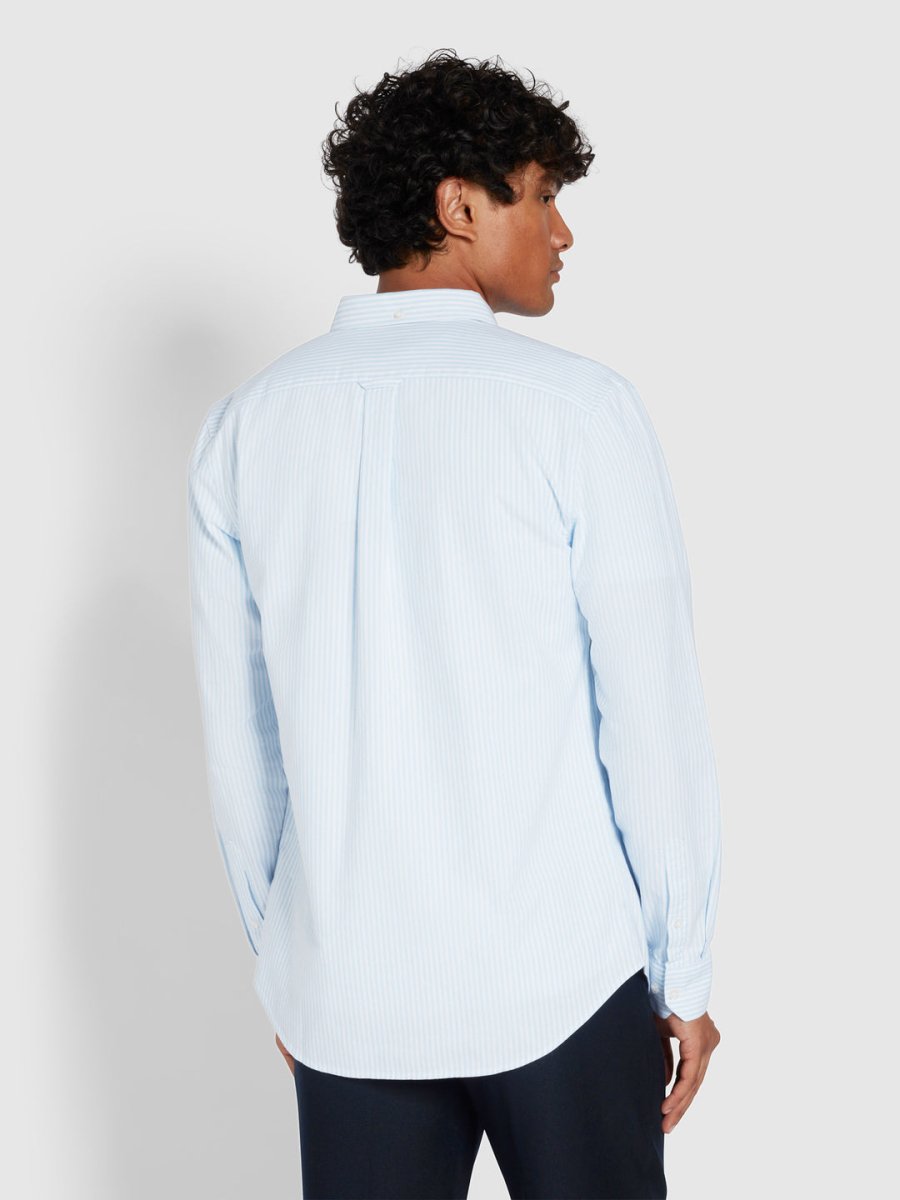Brewer Slim Fit Striped Organic Cotton Oxford Shirt In Sky Blue - RUTHERFORD & Co