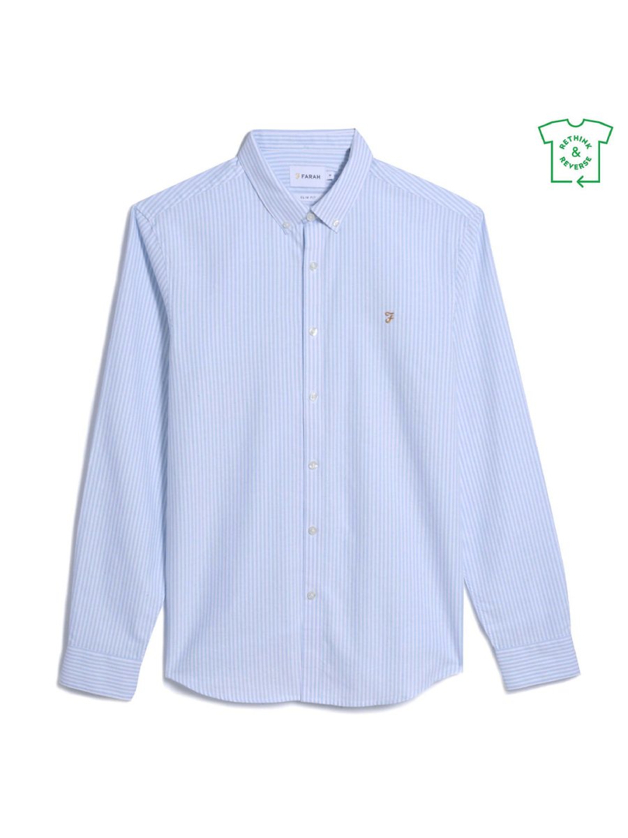 Brewer Slim Fit Striped Organic Cotton Oxford Shirt In Sky Blue - RUTHERFORD & Co