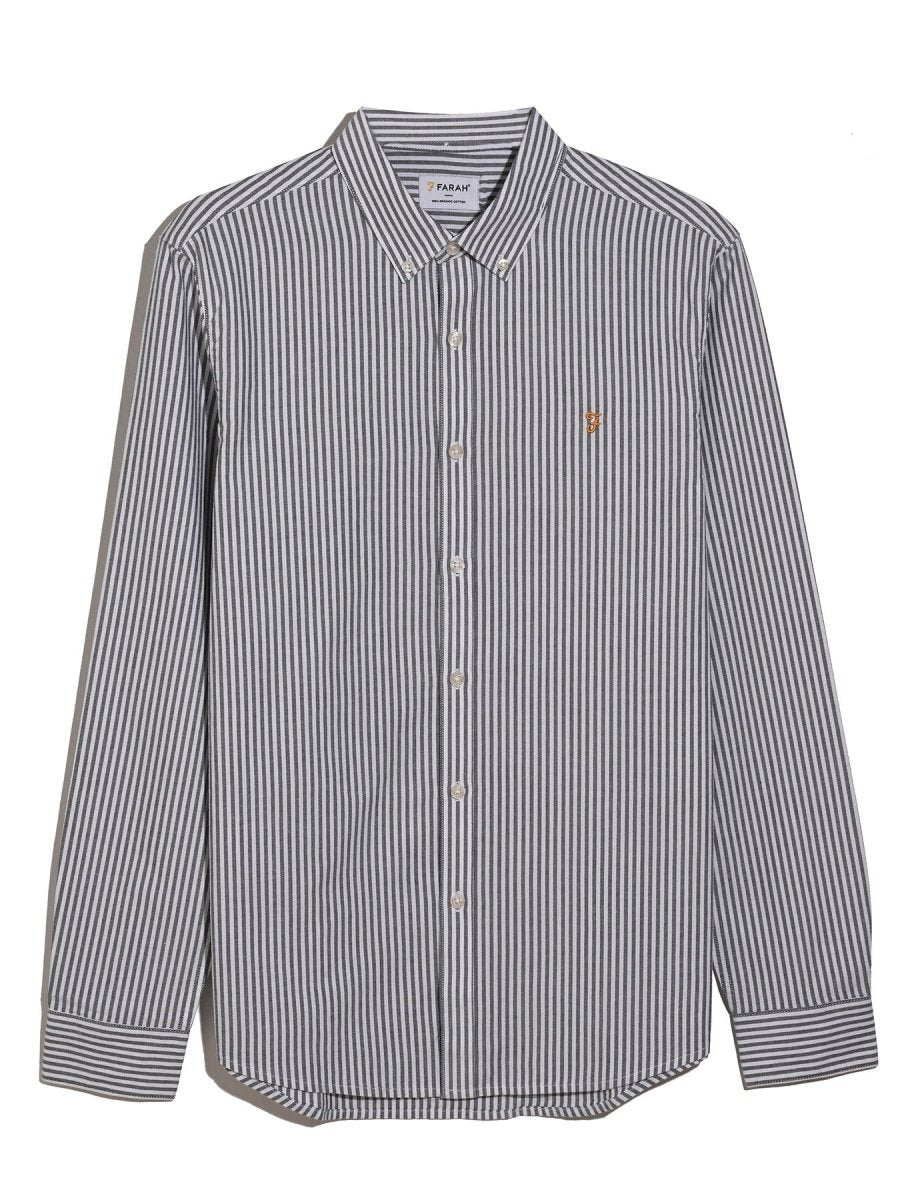 Brewer Slim Fit Striped Organic Cotton Oxford Shirt In True Navy - RUTHERFORD & Co