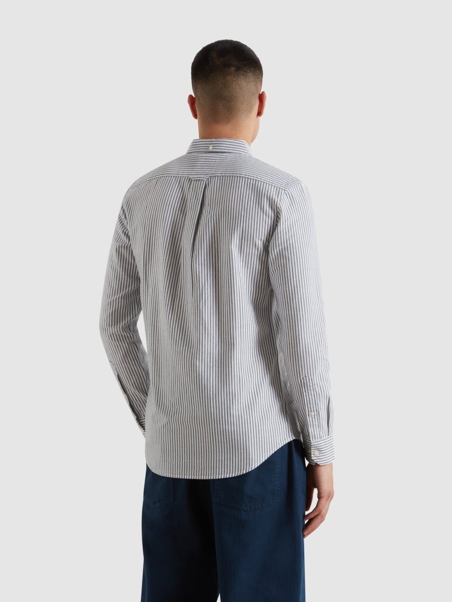 Brewer Slim Fit Striped Organic Cotton Oxford Shirt In True Navy - RUTHERFORD & Co