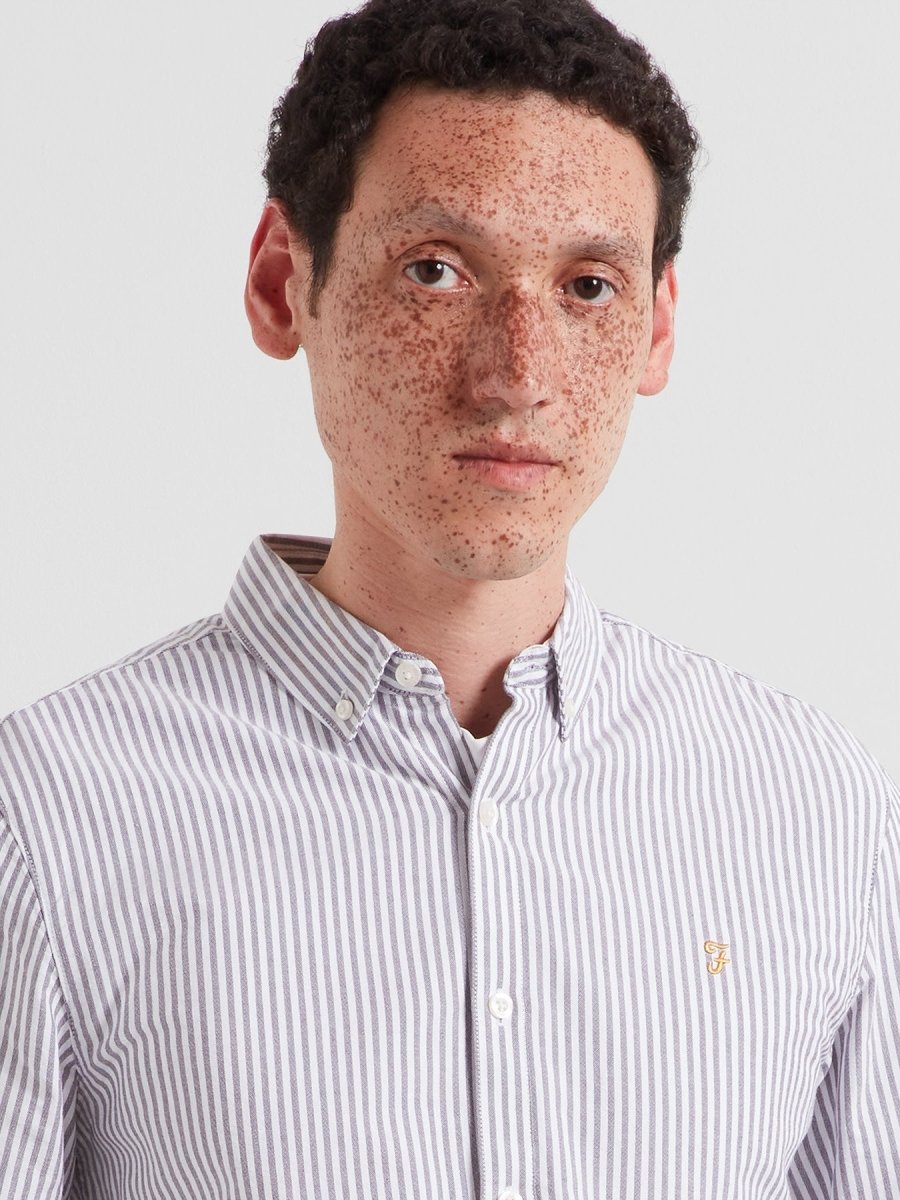 Brewer Striped Oxford Shirt In Deep Purple - RUTHERFORD & Co