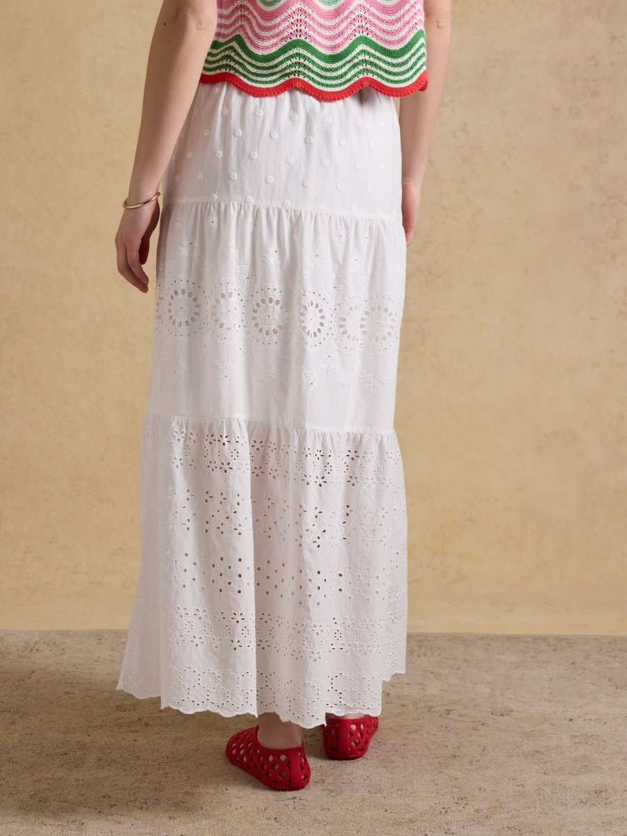 Broderie Tiered White Maxi Skirt - RUTHERFORD & Co