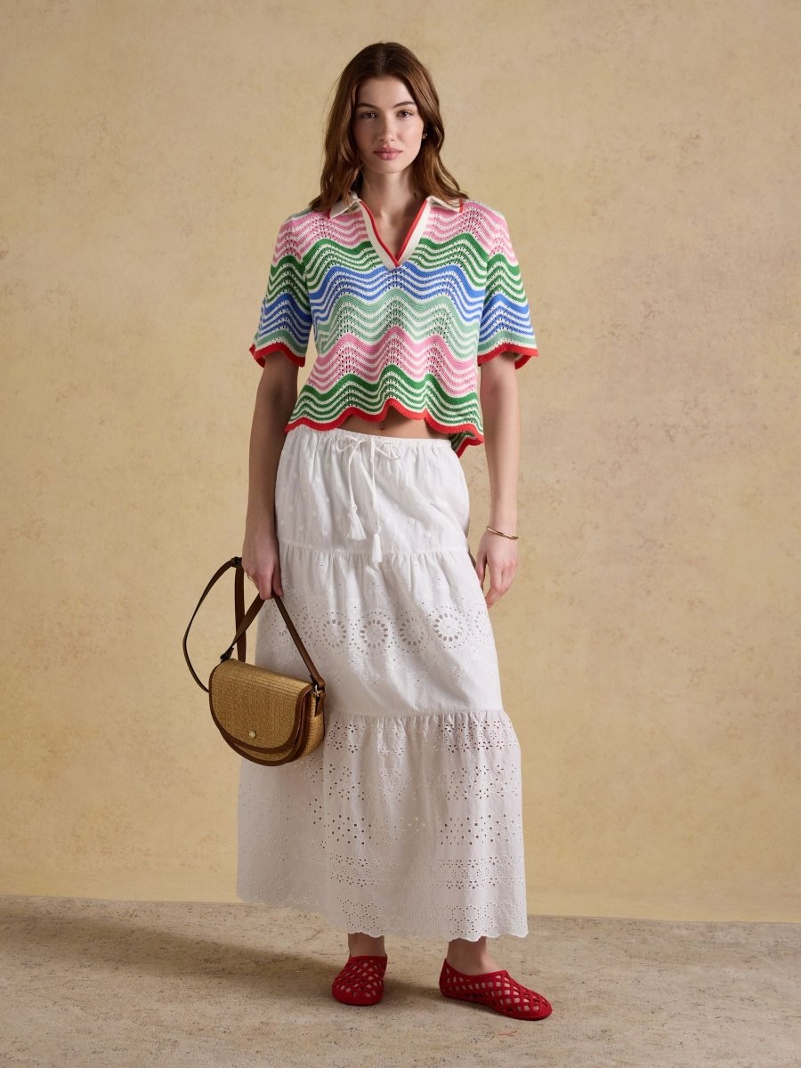 Broderie Tiered White Maxi Skirt - RUTHERFORD & Co