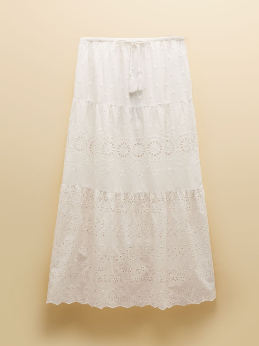 Broderie Tiered White Maxi Skirt - RUTHERFORD & Co