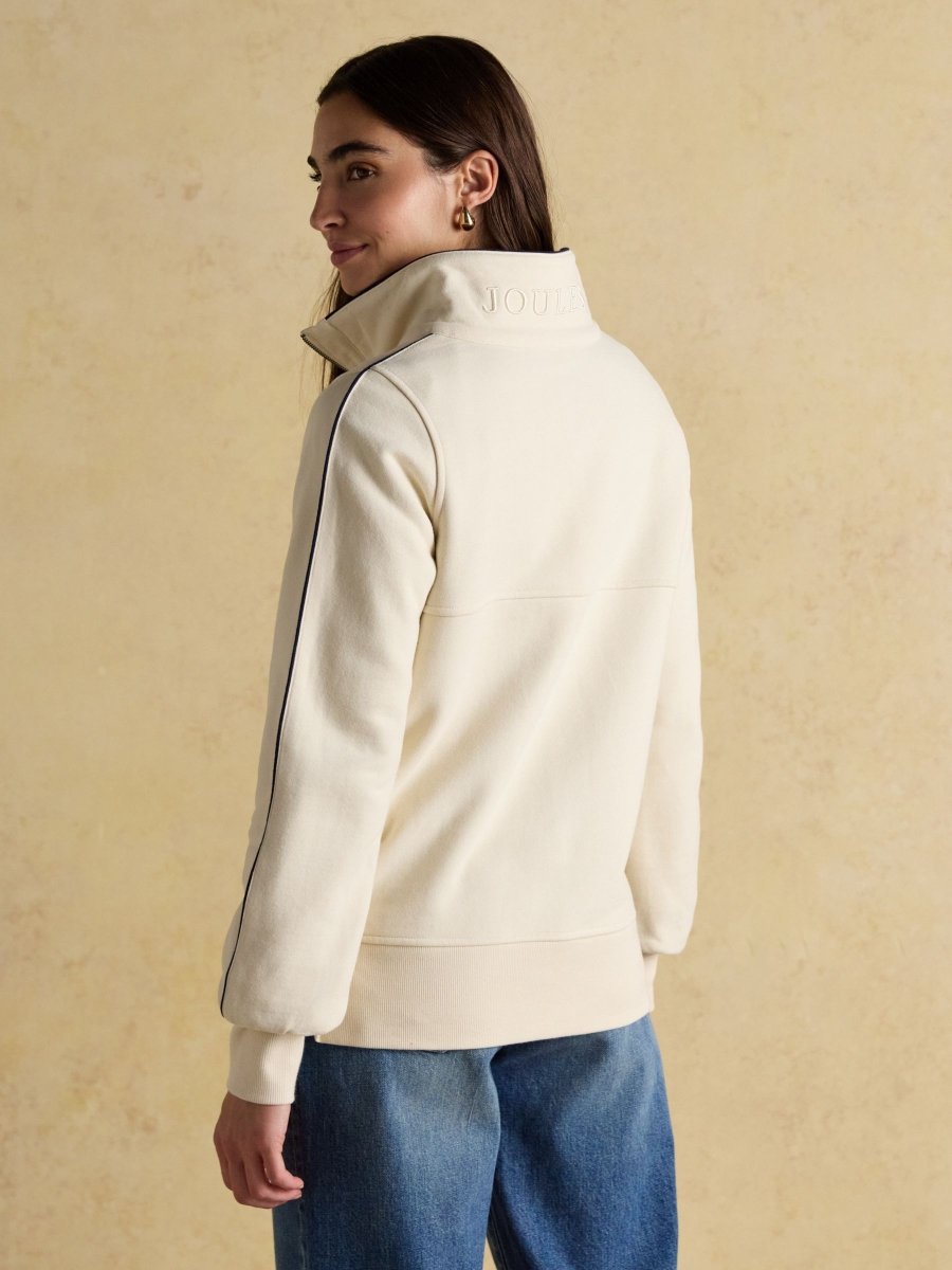 Bronte Cream Funnel Neck Quarter Zip Cotton Sweatshirt - RUTHERFORD & Co
