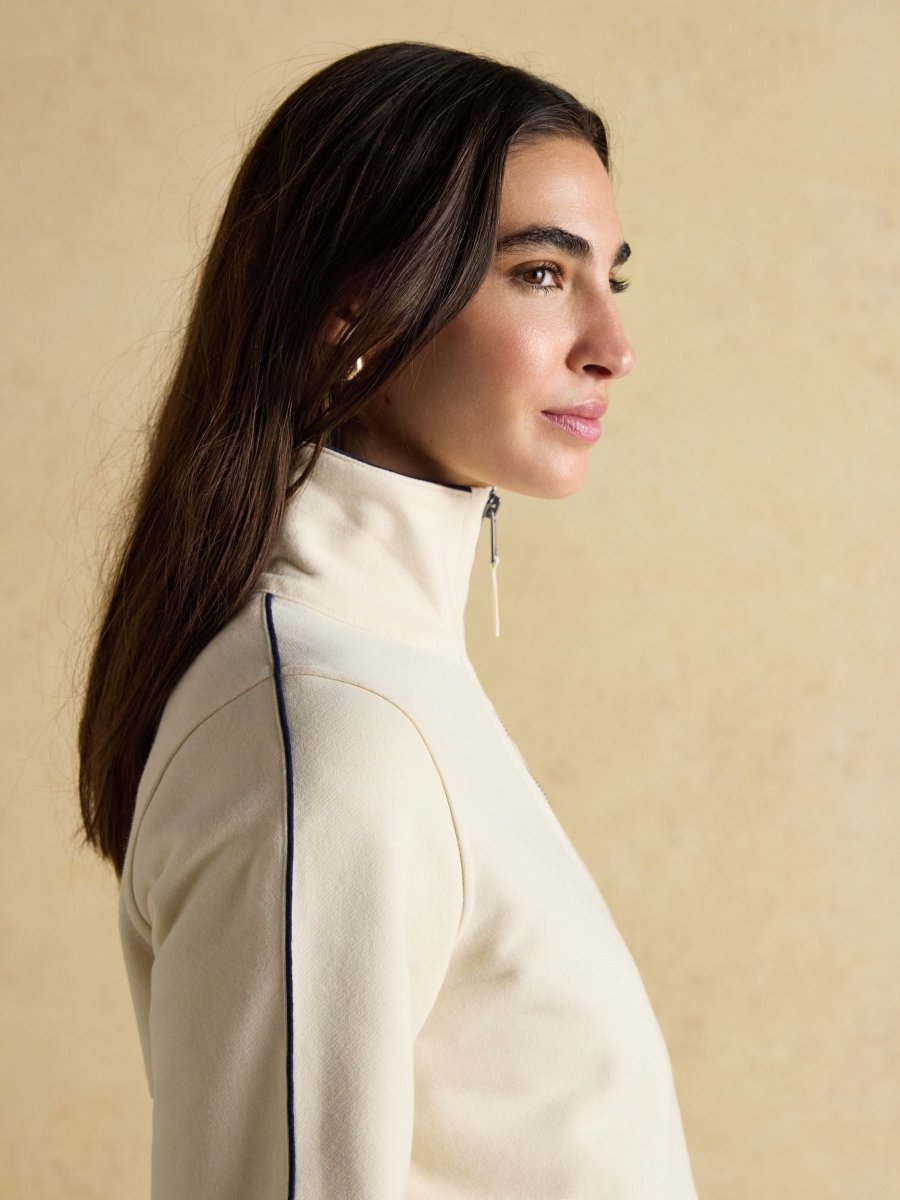 Bronte Cream Funnel Neck Quarter Zip Cotton Sweatshirt - RUTHERFORD & Co