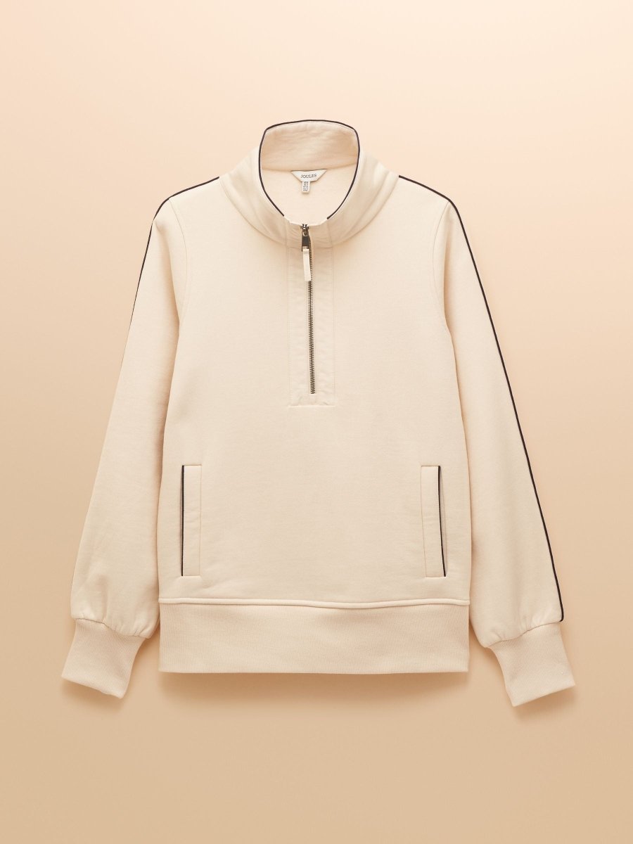 Bronte Cream Funnel Neck Quarter Zip Cotton Sweatshirt - RUTHERFORD & Co