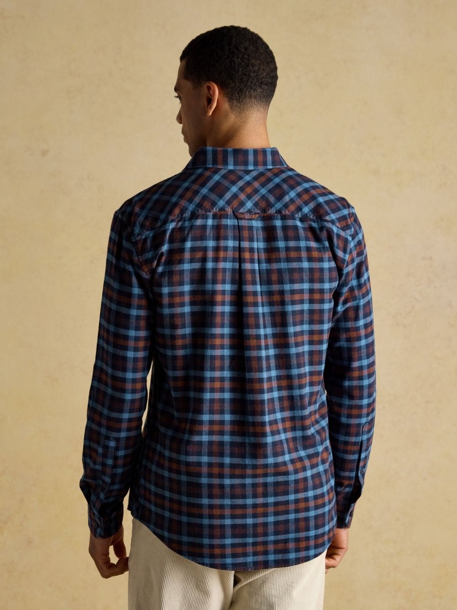 Brushed Flannel Brown & Navy Check Cotton Shirt - RUTHERFORD & Co