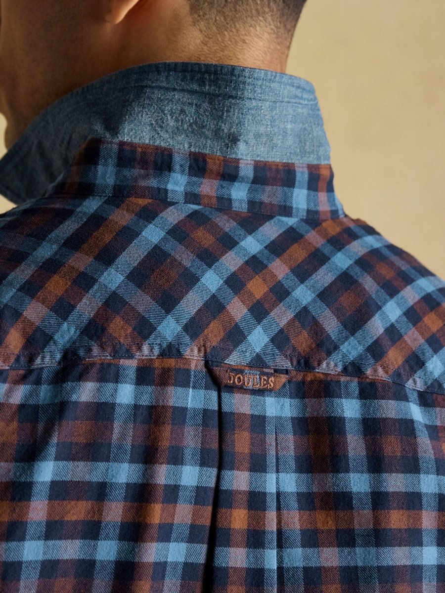 Brushed Flannel Brown & Navy Check Cotton Shirt - RUTHERFORD & Co